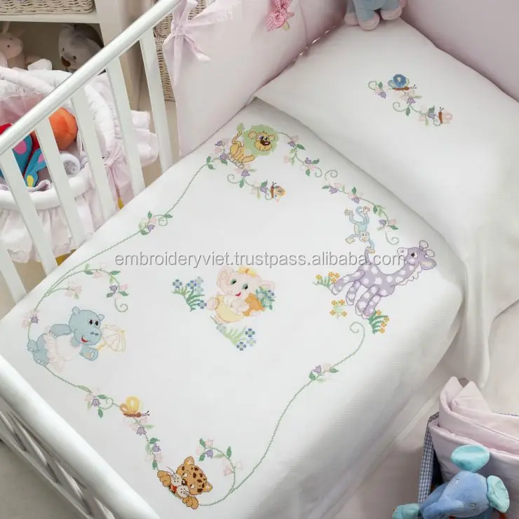 Hand embroidery Products 2018 100% Cotton Bed Sheet Bedding Set for baby