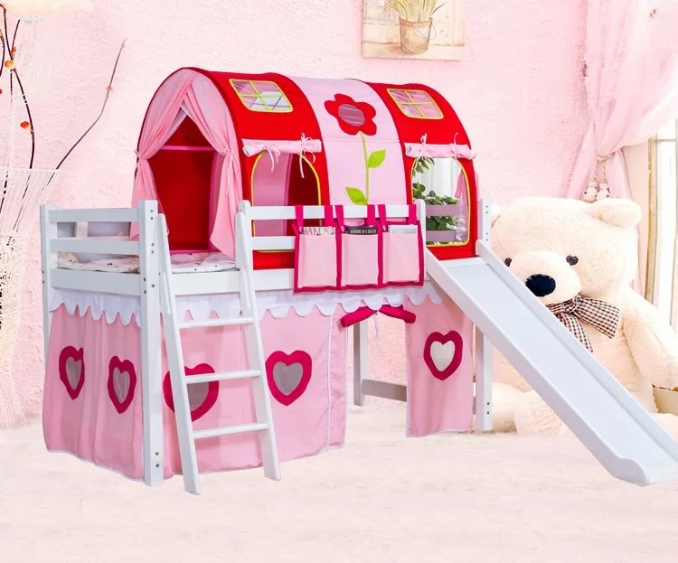 2021 новейшая кровать Лофт малыш кровать в сосновой древесине с тканевой палаткой кровать