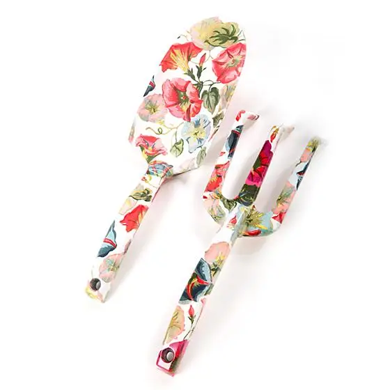 C&C 3 Piece Gardening Tool Set - Purple Floral Print Vegetable Flower Gardening Tool Kit Hand Trowel Rake and Pruning Shears
