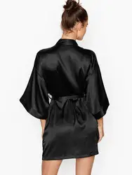 Solid color  Satin Silk Pajamas Women Sleepwear two sets Silk robe  For Ladies