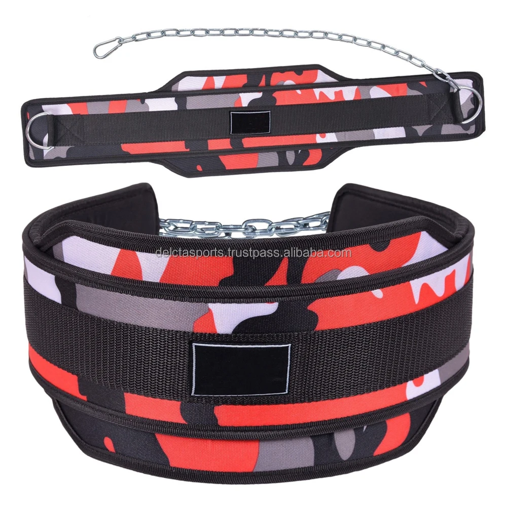 High Quality Weight Lifting Dipping Training Belt With Chain Neoprene Gym Fitness Workout Double Support Brace
