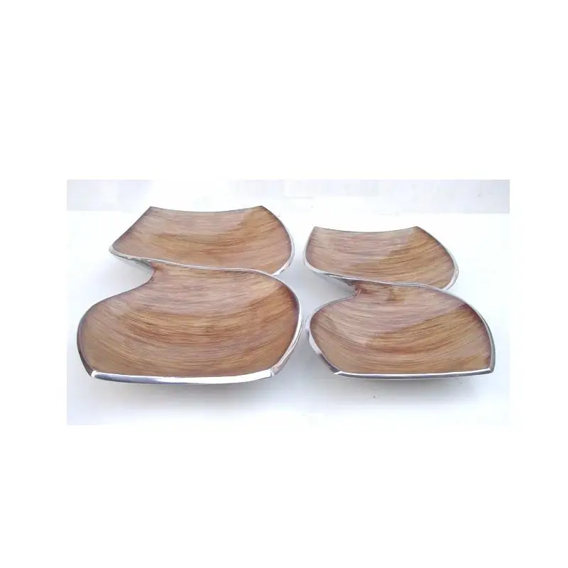 
Two compartment Cast Aluminium Enamel Bowl with wood finish enamel 