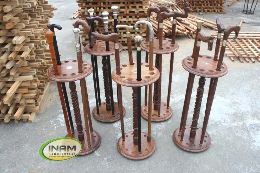 Wooden walking stick and umbrella stand made of sheesham wood