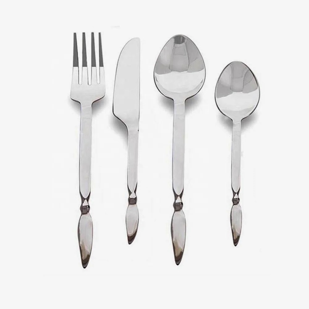 Inexpensive Flatware Sets Stainless Steel Tableware  Rectangular Handle Feather Shape in End Flatware Set