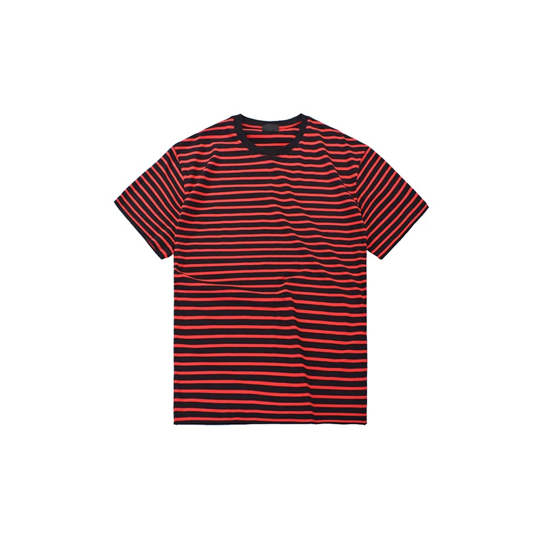 OEM ODM Yarn Dyed Striped Customize Logo Printing Cutton Man Side Splits Short Sleeve Striped T Shirt