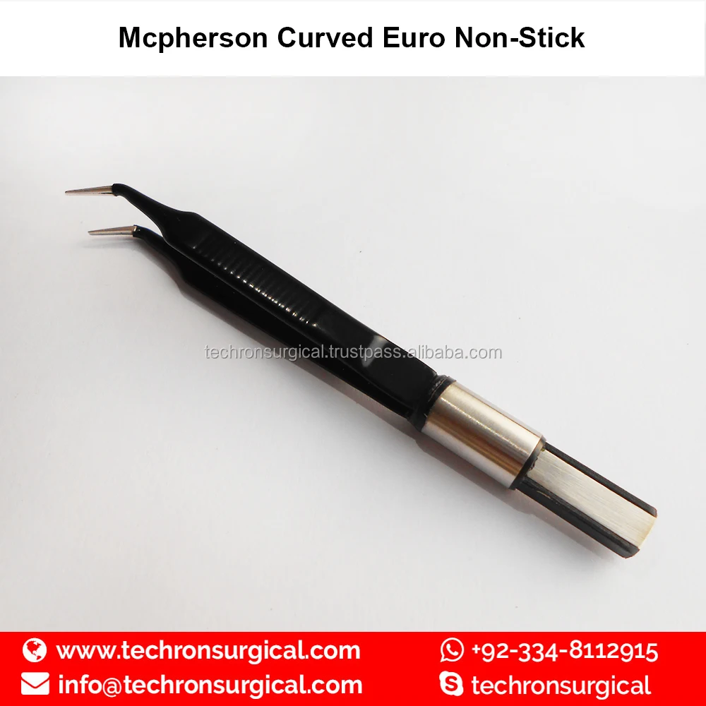 
McPherson Curved Fine Tip Euro Type Ophthalmic Bipolar Forceps Non-Stick 