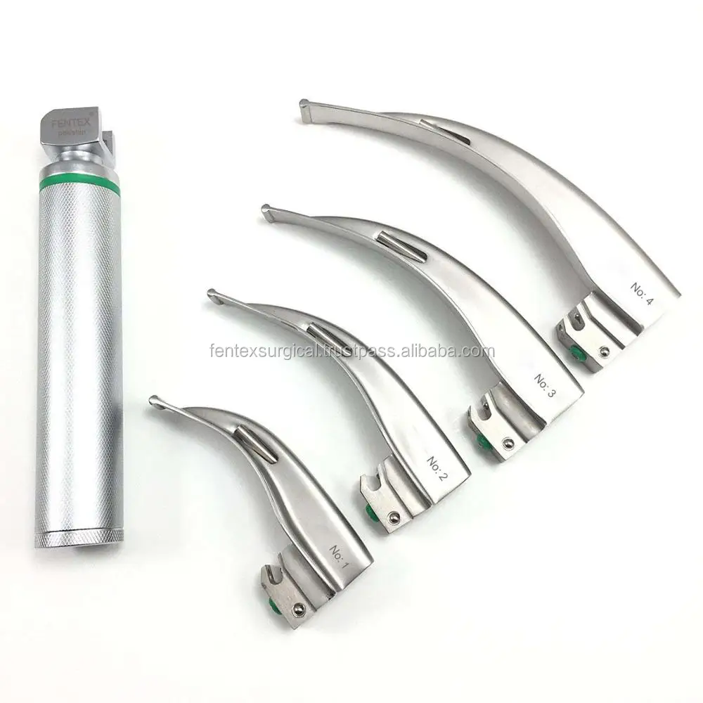 Fiber Optic Macintosh Laryngoscope Set with 4 Blades, Handle and Case