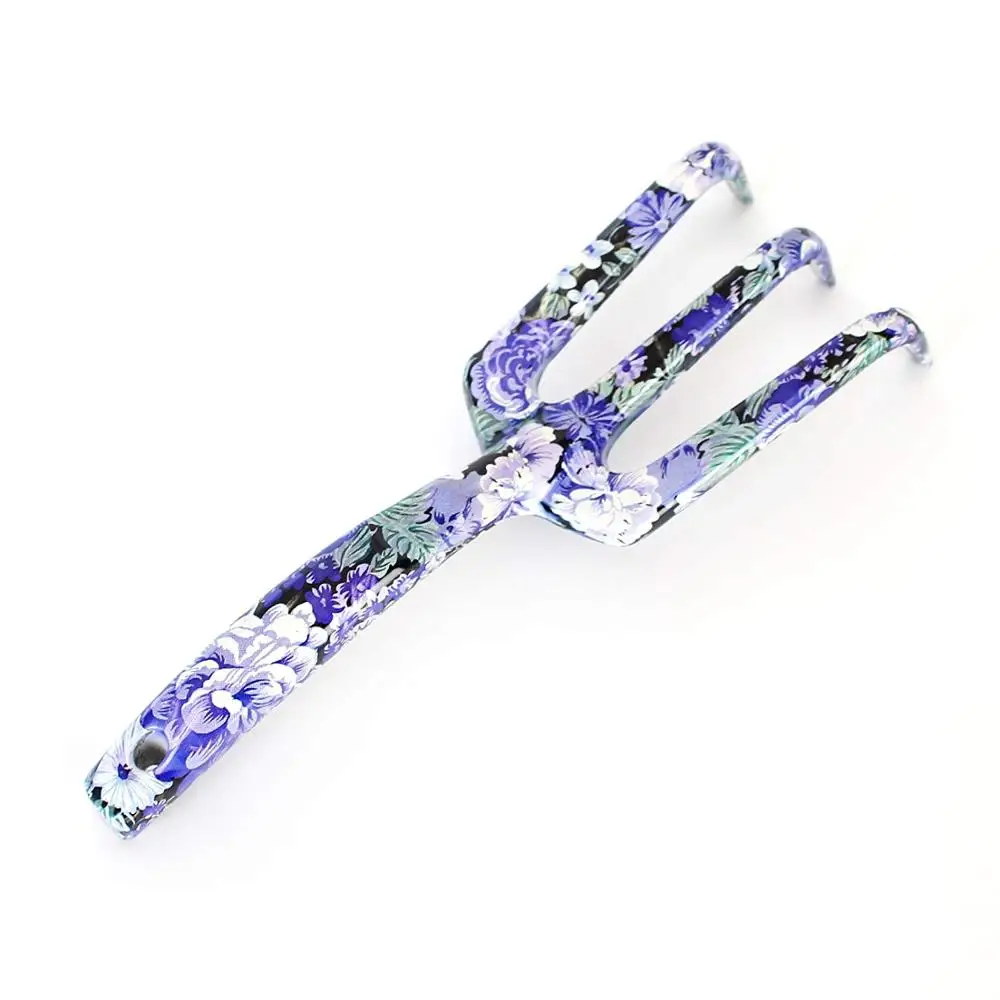 C&C 3 Piece Gardening Tool Set - Purple Floral Print Vegetable Flower Gardening Tool Kit Hand Trowel Rake and Pruning Shears