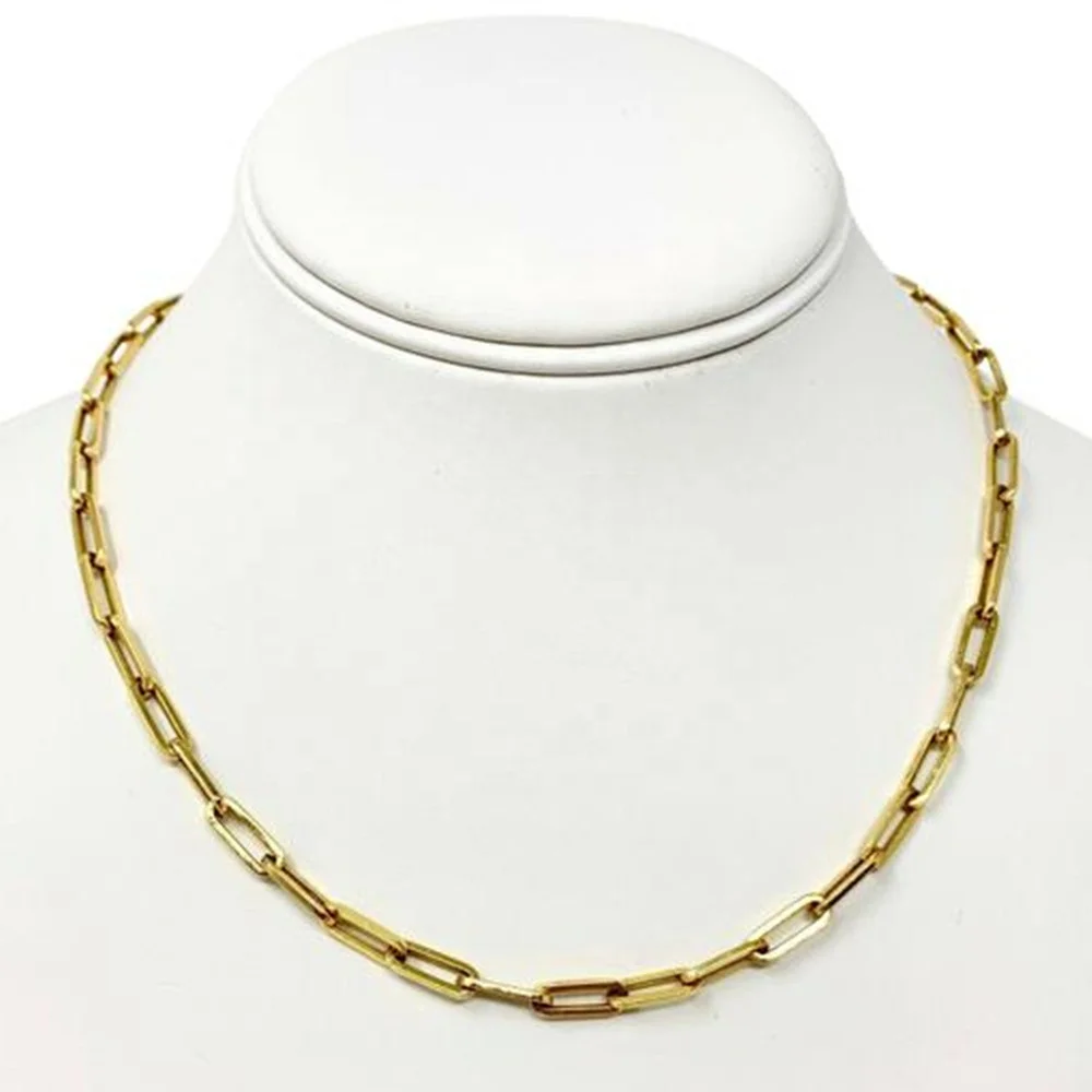 2020 New Fashion 925 Sterling Silver Paperclip Funky Chain Choker Necklace Gold Filled Plain Rectangle Chain Necklace