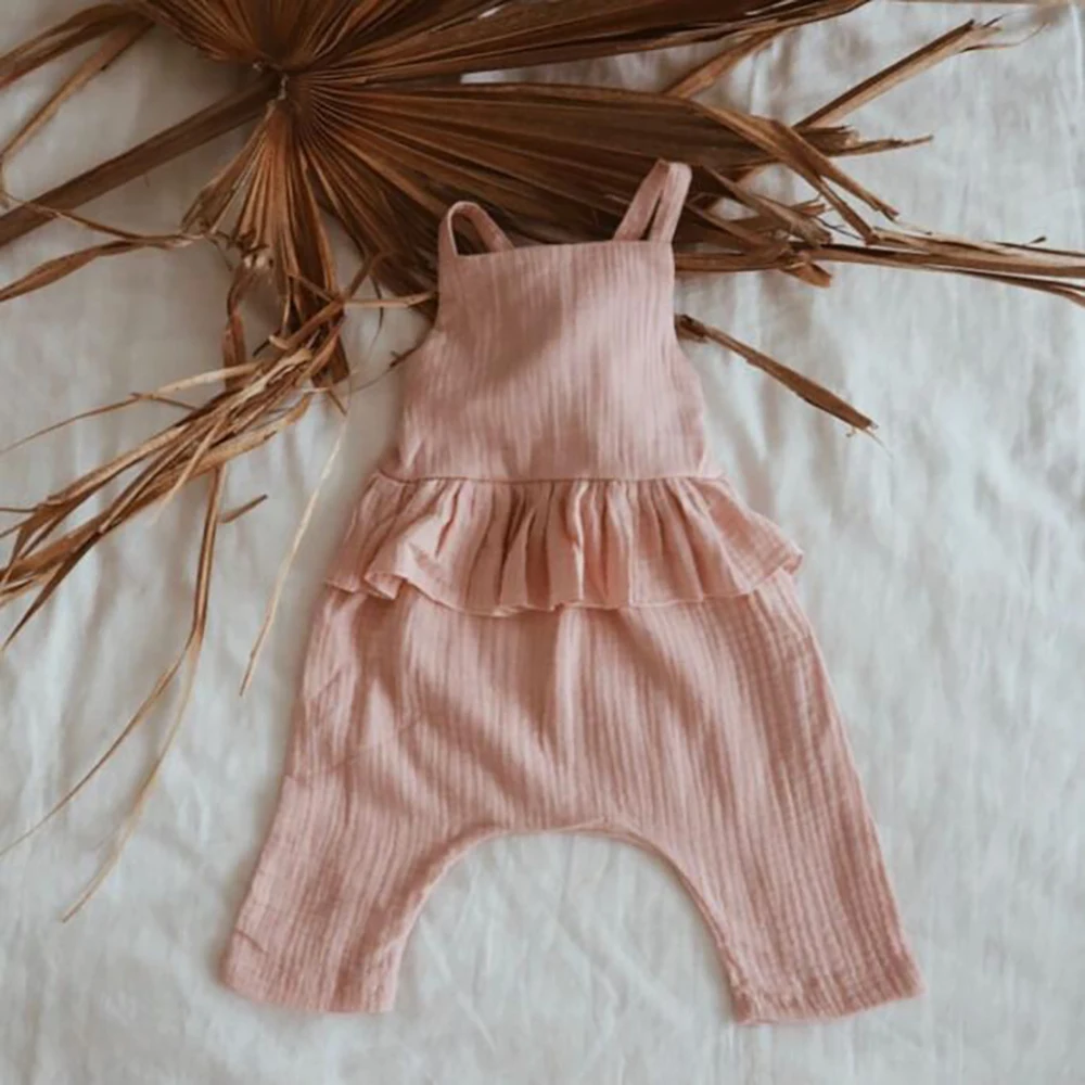 
Newborn Baby Playsuits Solid Color Linen Cotton Children Sleeveless Clothes Fashion Infant Soft Baby Romper 