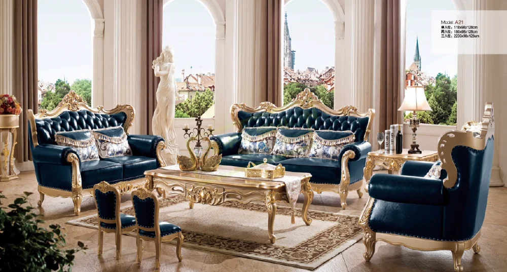 European style series antique wooden sofa set 1+2+3 sofas