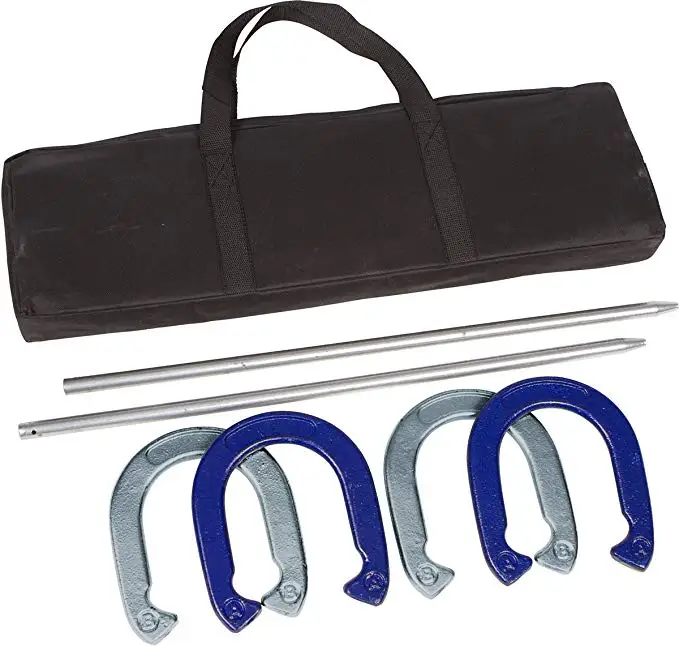 Horseshoe Set: Traditional Outdoor Lawn Game includes Four Professional Solid Steel Horseshoes with Solid Steel