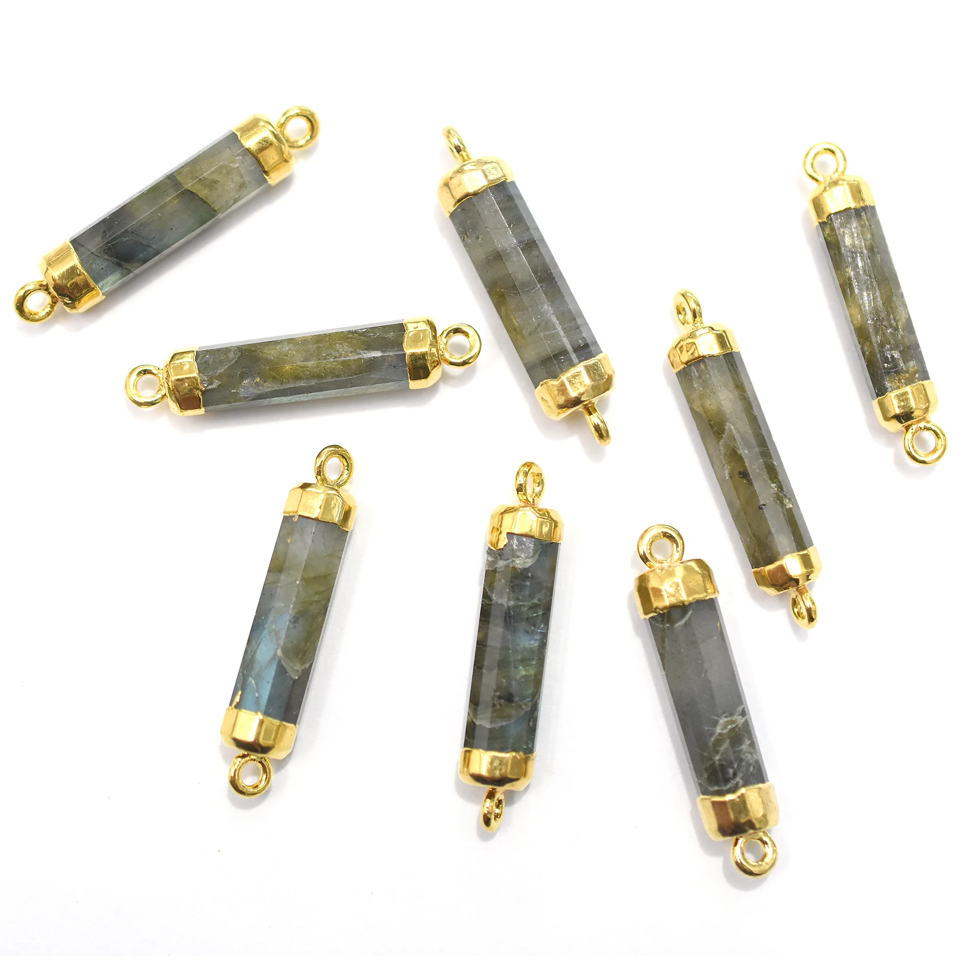 Labradorite 24 To 26 MM With Bail Tube Shape Gold Plated Connector