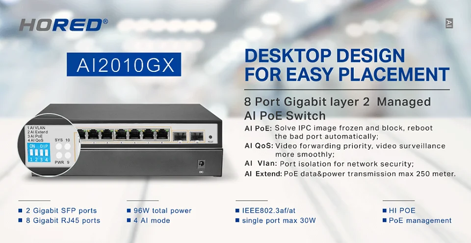 Hot sale 10/100/1000M 8 Ports PoE Switch Gigabit Ethernet Managed Smart Switch