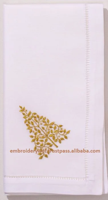 Luxury Hotel Gold Thread 100% Cotton Plain White Table Napkin