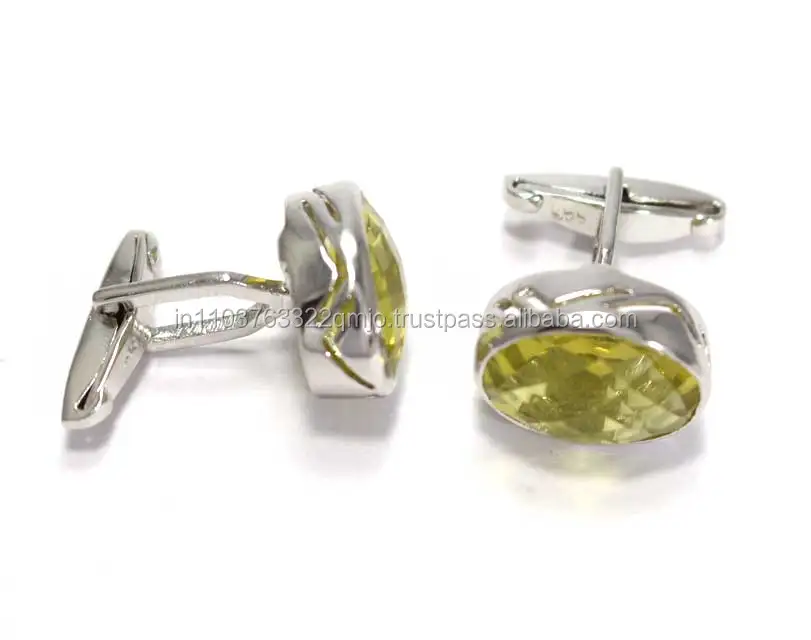 Мужские ограненные запонки ручной работы из серебра 925 пробы с лимоновым топазом
