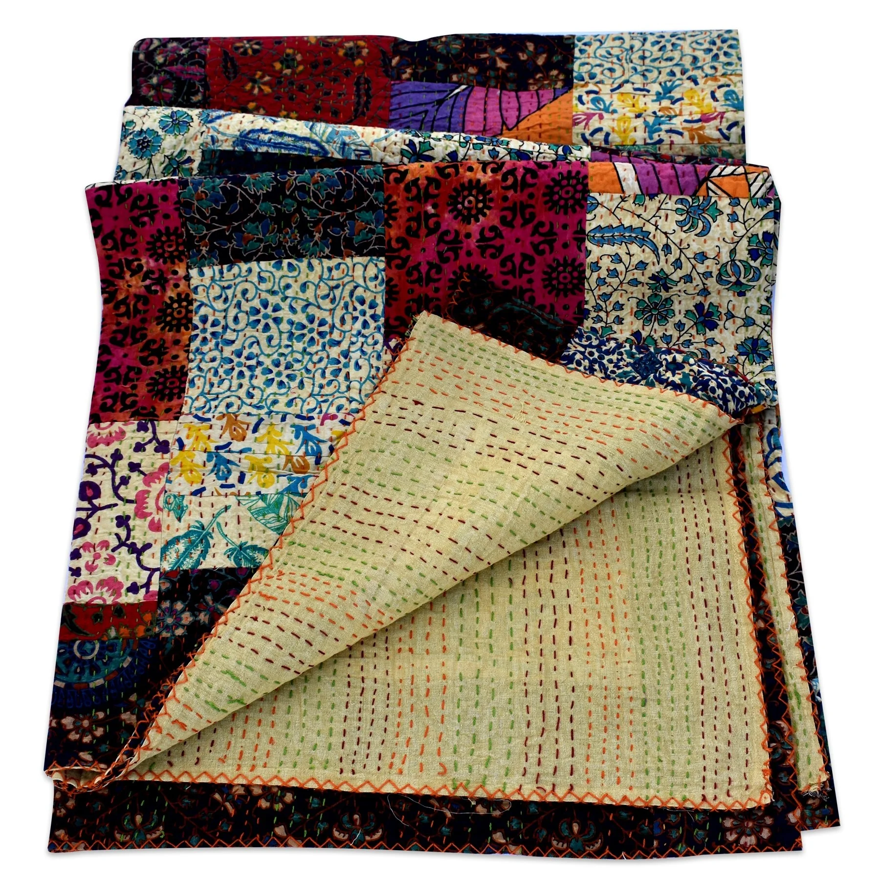 Hot Selling Indian Queen size Hand Stitched Patchwork Cotton Kantha Quilt Wholesale