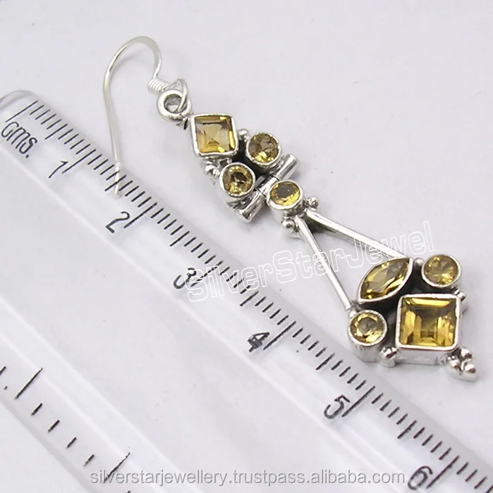 
Buy Tribal Style Daily Wear Jewellery Exports 3 Gemstone Earrings 925 Solid Silver NATURAL CITRINE HANDWORK Jewelry 2.1