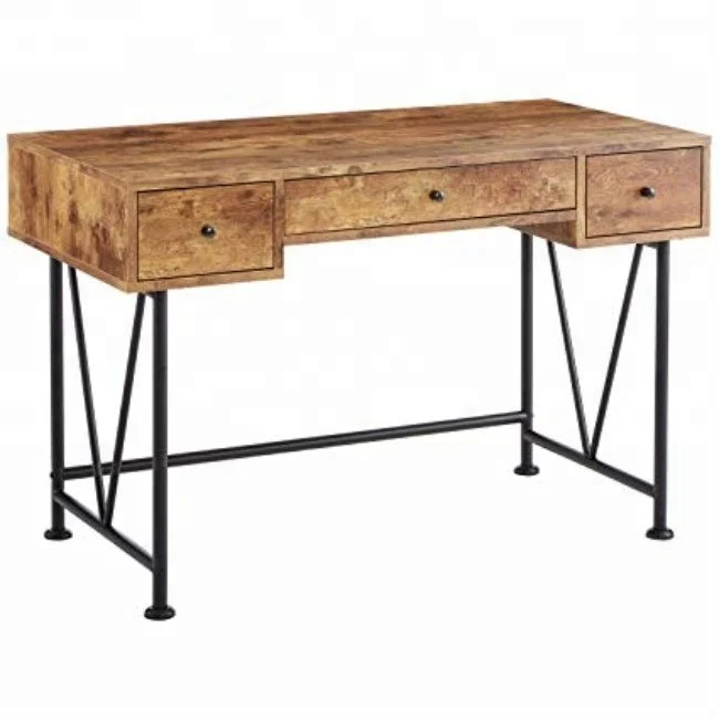 
Industrial & vintage iron metal & solid mango wood 2 drawer writing desk 