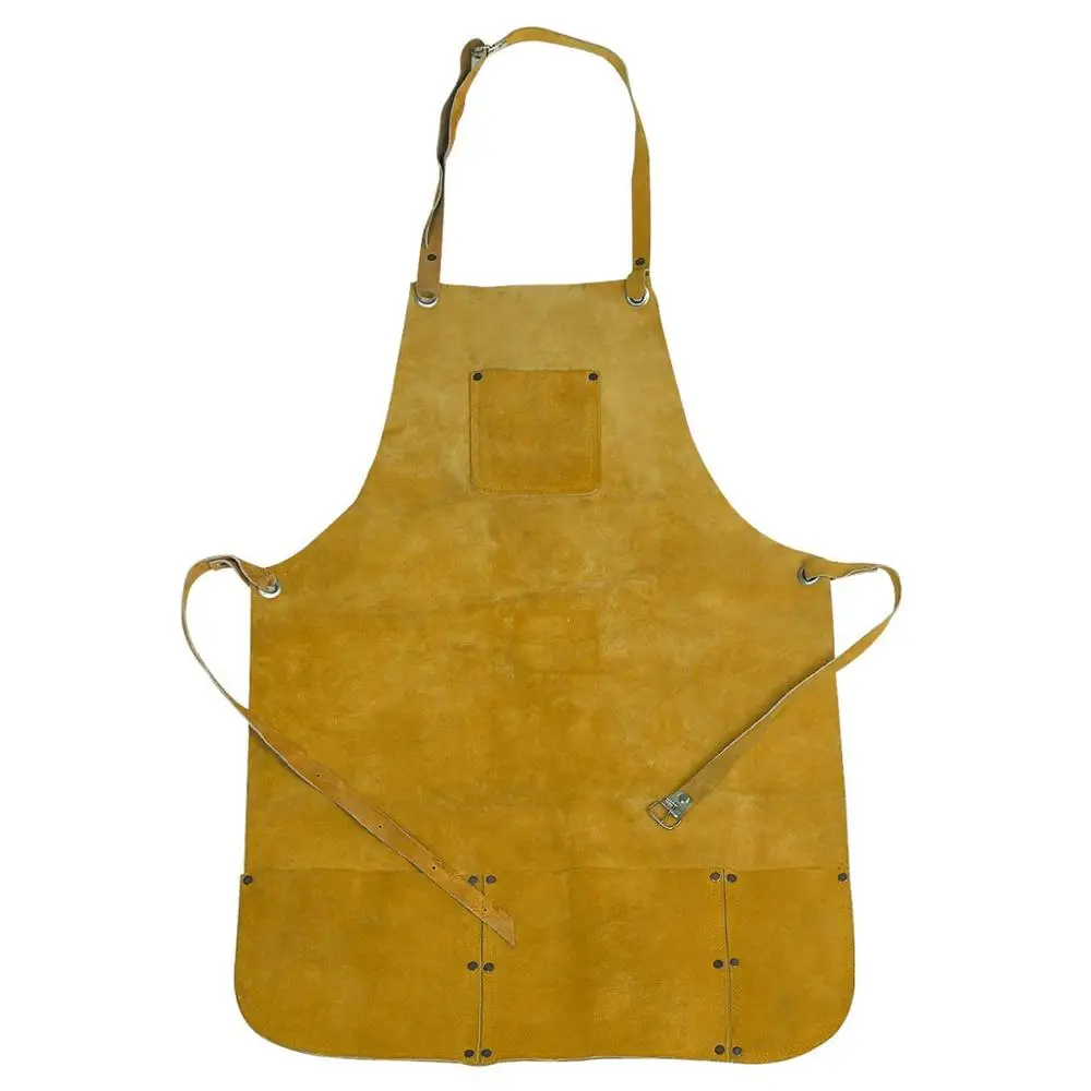 Heavy Duty Double Stitched Cowhide Split Leather Welders Apron Industrial Safety Body Protection for Construction Welding