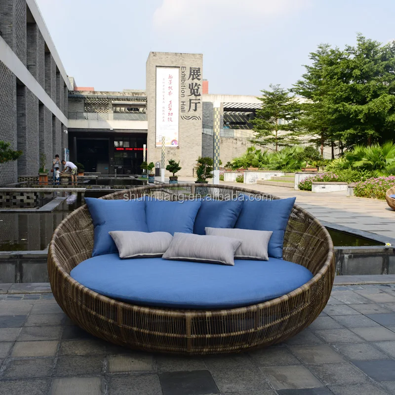 Рекламная новая стильная уличная мебель для патио, садовая плетеная кровать из ротанга
