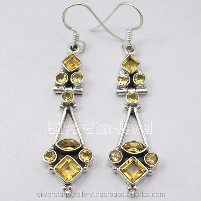 
Buy Tribal Style Daily Wear Jewellery Exports 3 Gemstone Earrings 925 Solid Silver NATURAL CITRINE HANDWORK Jewelry 2.1