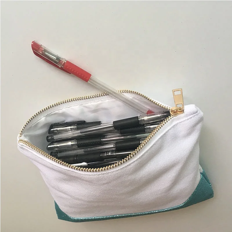 Cosmetic packaging 9*7 inch makeup travel bag with canvas glitter bottom, canvas pencil pouch /  canvas make-up bag
