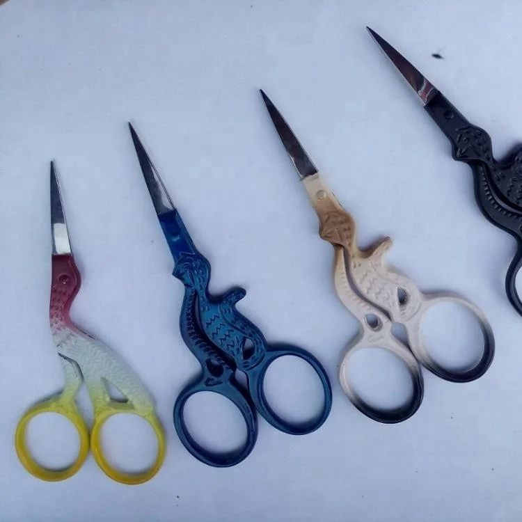 Customized Colorful Vintage Stork Bird Embroidery Fancy Scissors