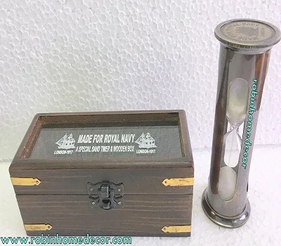 Antique Maritime Brass Sand Timer Hourglass with Compass Both End Nautical Decor