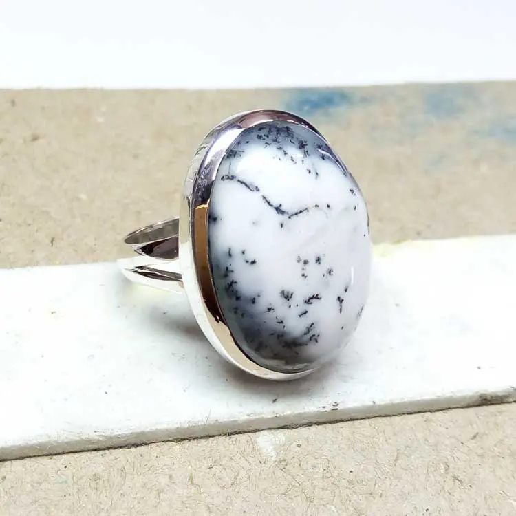dendritic agate ring oval round pear square fancy rectangle mix shape natural gemstone stone cabochon 925 sterling silver