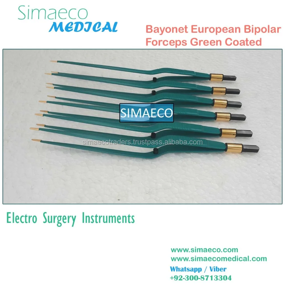 Bayonet European Bipolar Forceps Green Coated