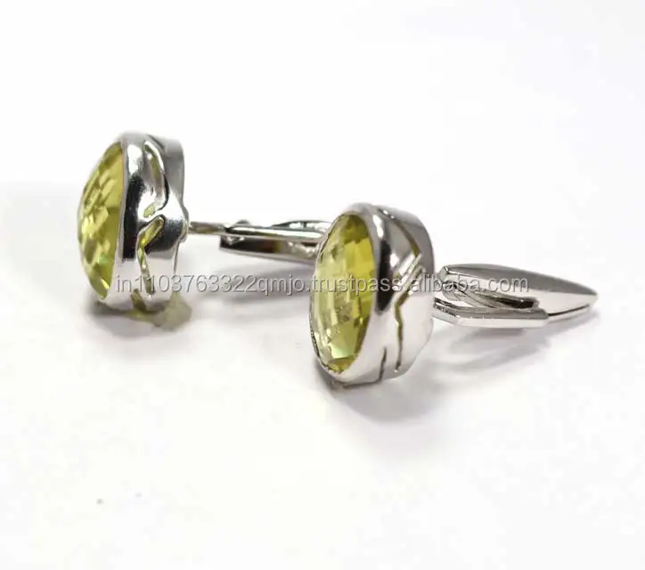 Мужские ограненные запонки ручной работы из серебра 925 пробы с лимоновым топазом