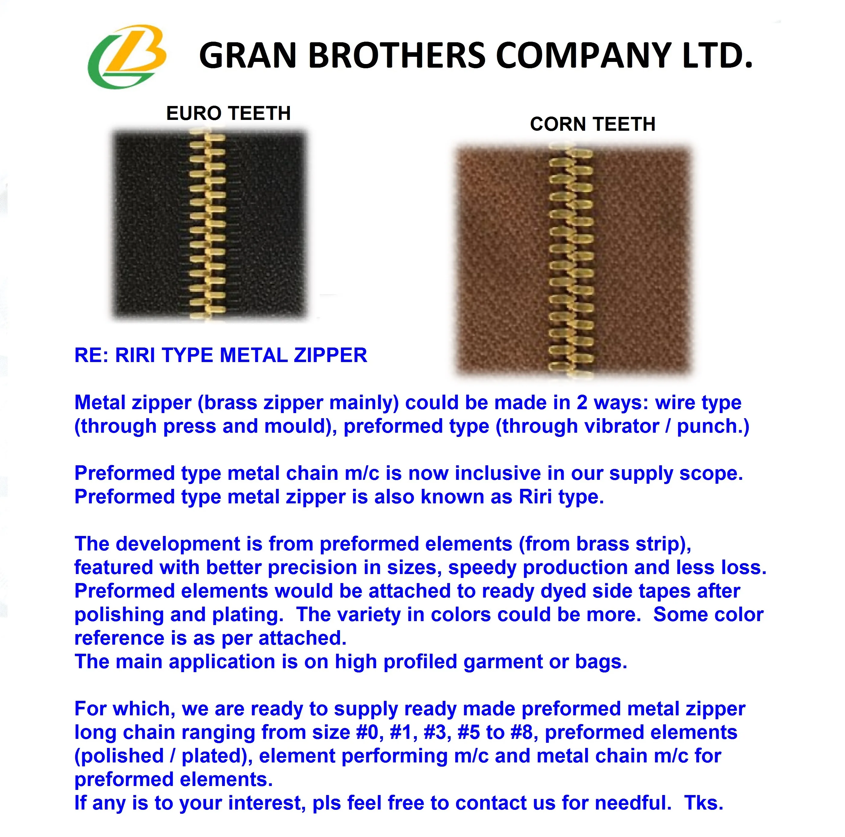 Metal Zipper  & Y teeth zipper chain making Machine