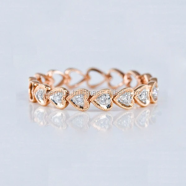Solid 14K Rose Gold Genuine SI Clarity G-H Color Diamond Love Heart Full Eternity Ring Wholesale Manufacturer Gold Jewelry