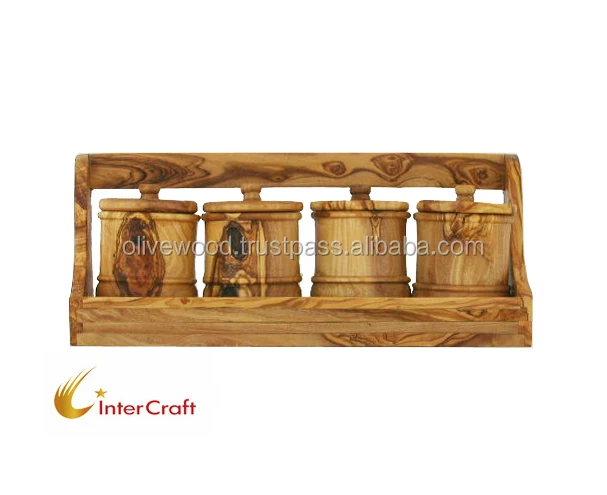 Olive wood canister set with holder