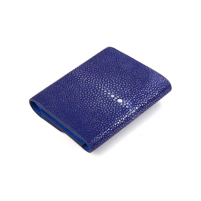Customized Fashion Navy Blue Stingray Trifold Wallet Leather slim Purse