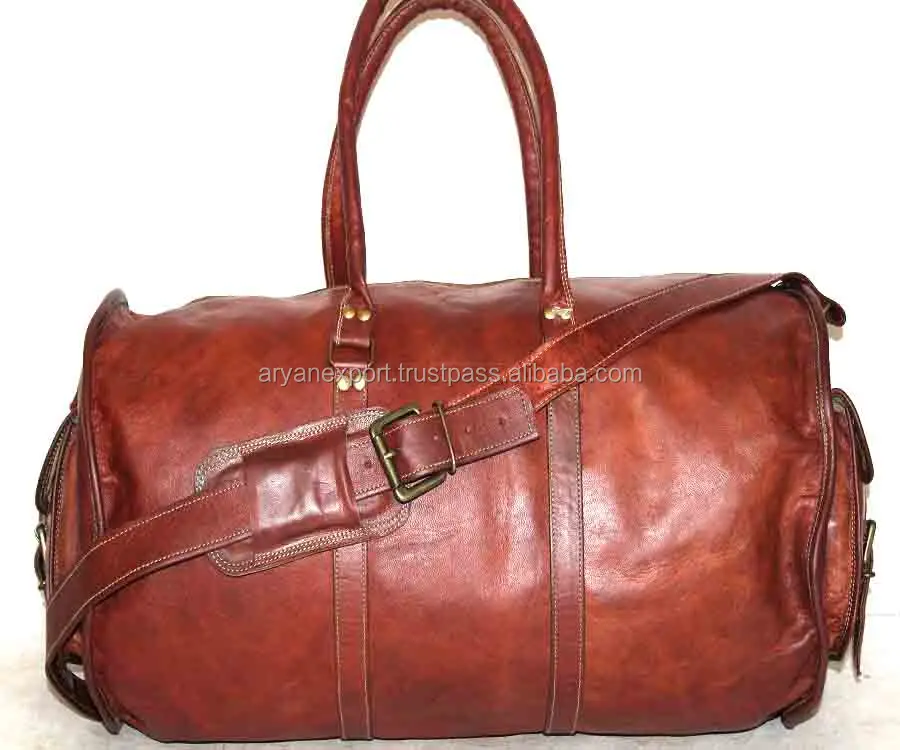 Real Leather 22 Inch Four Pocket Travel and Duffel bag