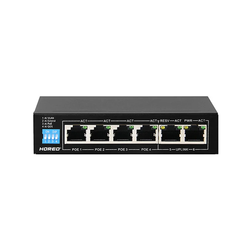 Быстрая доставка металлический корпус 6 порт AI коммутатор питания через Ethernet 4 порта 10/100 Мбит/с PoE Поддержка Vlan QoS 250 м продлить