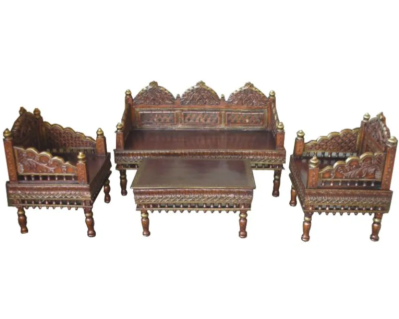 Best Quality Fine Hand Painted Hand Carved Sofa Set (Set Of 4 Pcs) For Home / Living Room / Hall Antique Designed Furniture Set