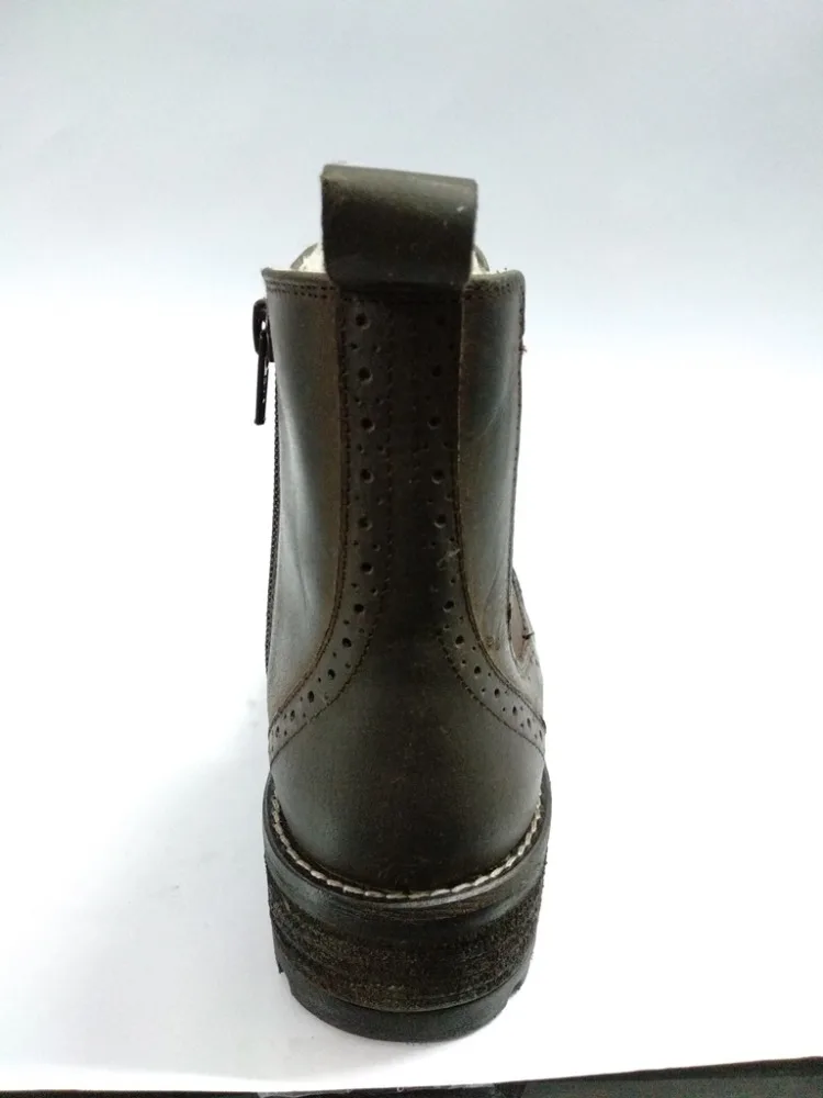 LADIES BIKER CHELSEA BROWN LEATHER BOOTS -COW OIL-PULL-UP LEATHER -FUR INSIDE ON TPR SOLE