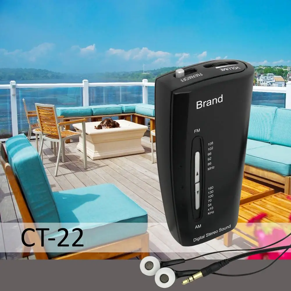 CT-22 Ultra Slim Pocket AM FM Portable Digital Radio with earphone built-in speaker antenna manufacturer low price