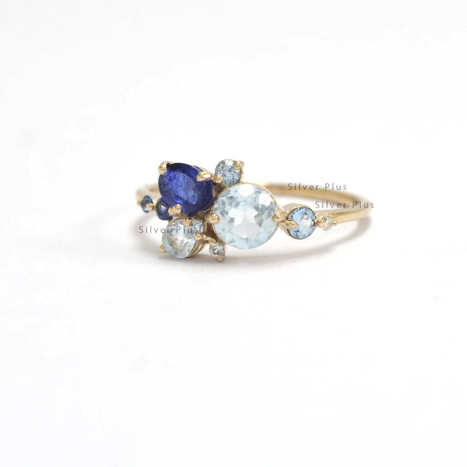 Natural Blue Sapphire Sky Blue Topaz in 14 Karat Gold Designer Band Wholesale Ring