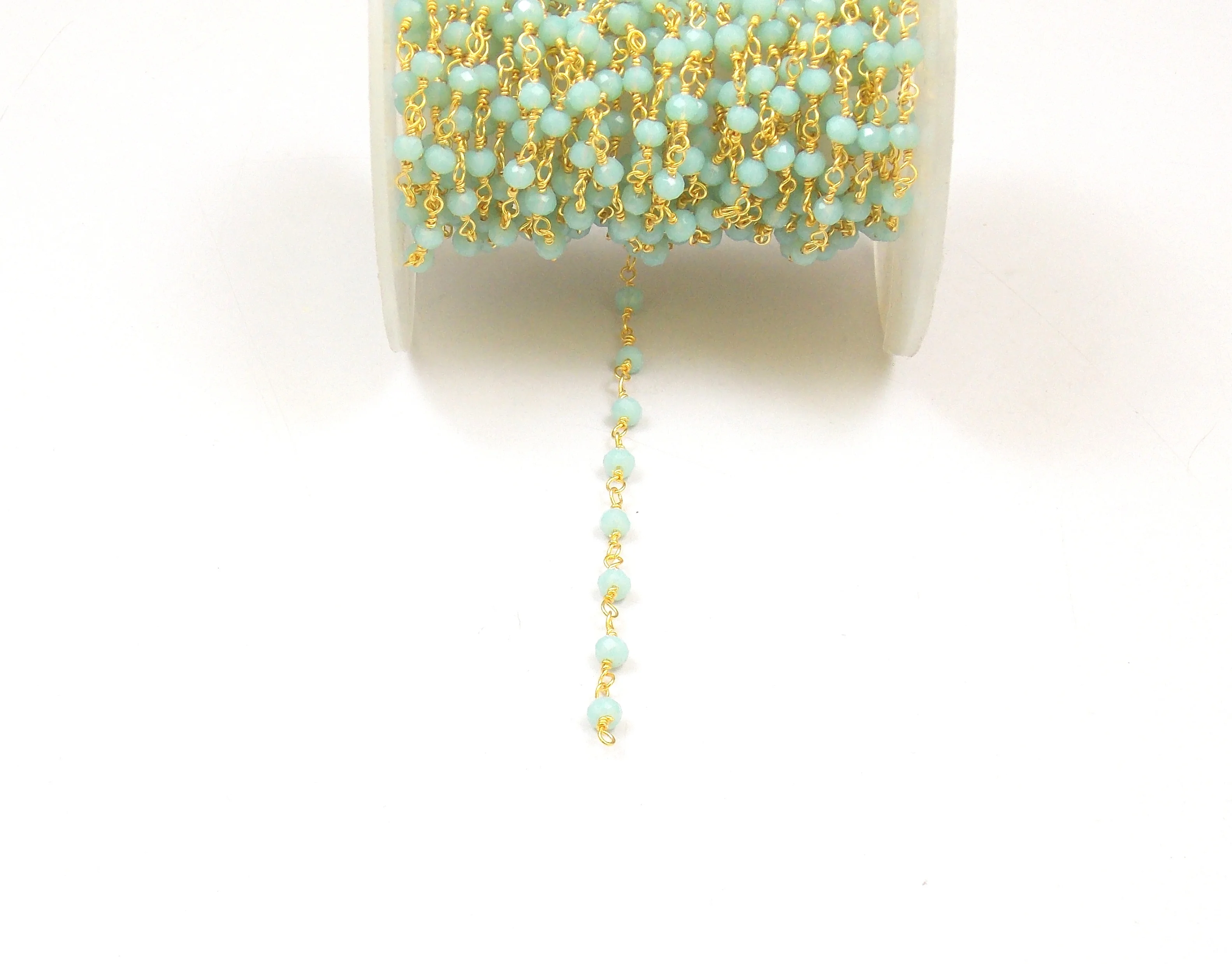 Aqua Chalcedony Gold Plated Natural Multi Gemstone Jewelry  Wire Wrapped Faceted Beaded Rosary Coin Charm Chain