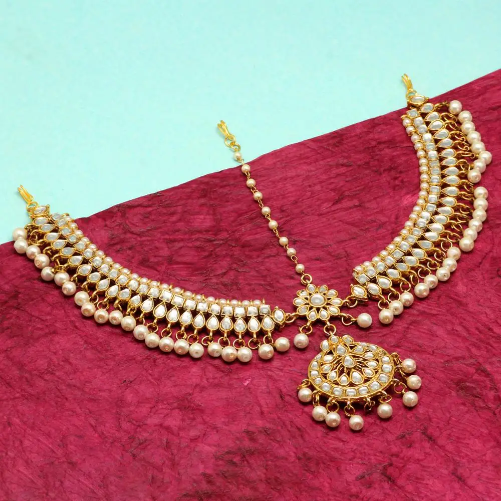 Green Color Kundan Work Matha Patti