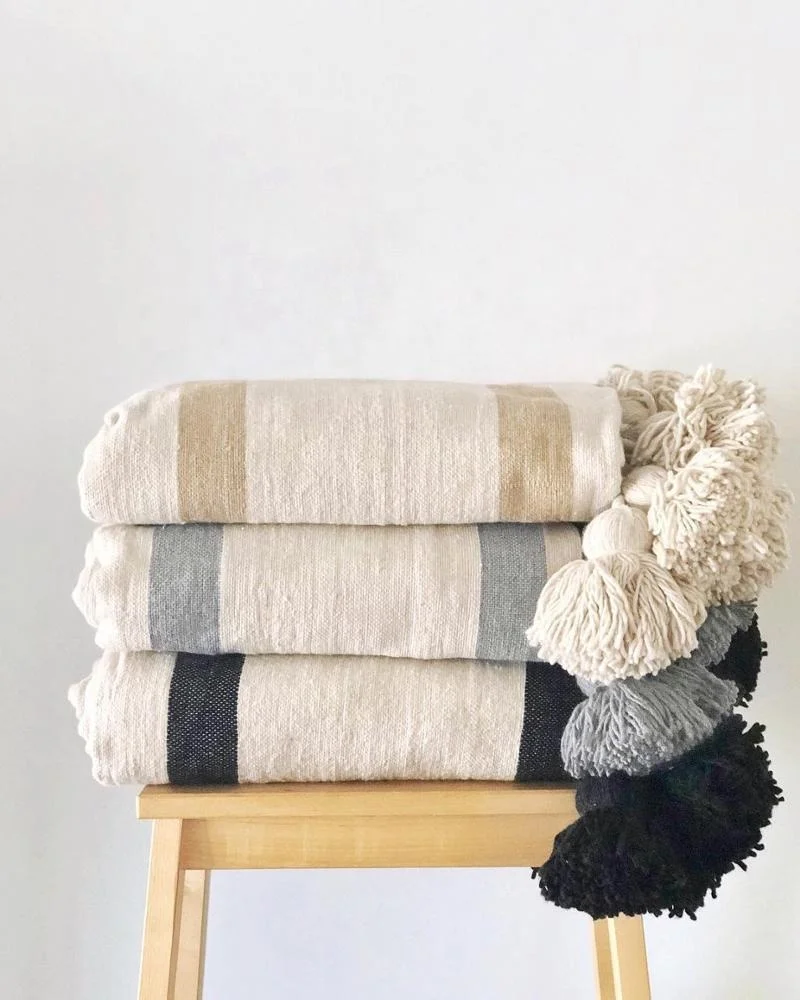 last edition moroccan pom pom blanket handwoven