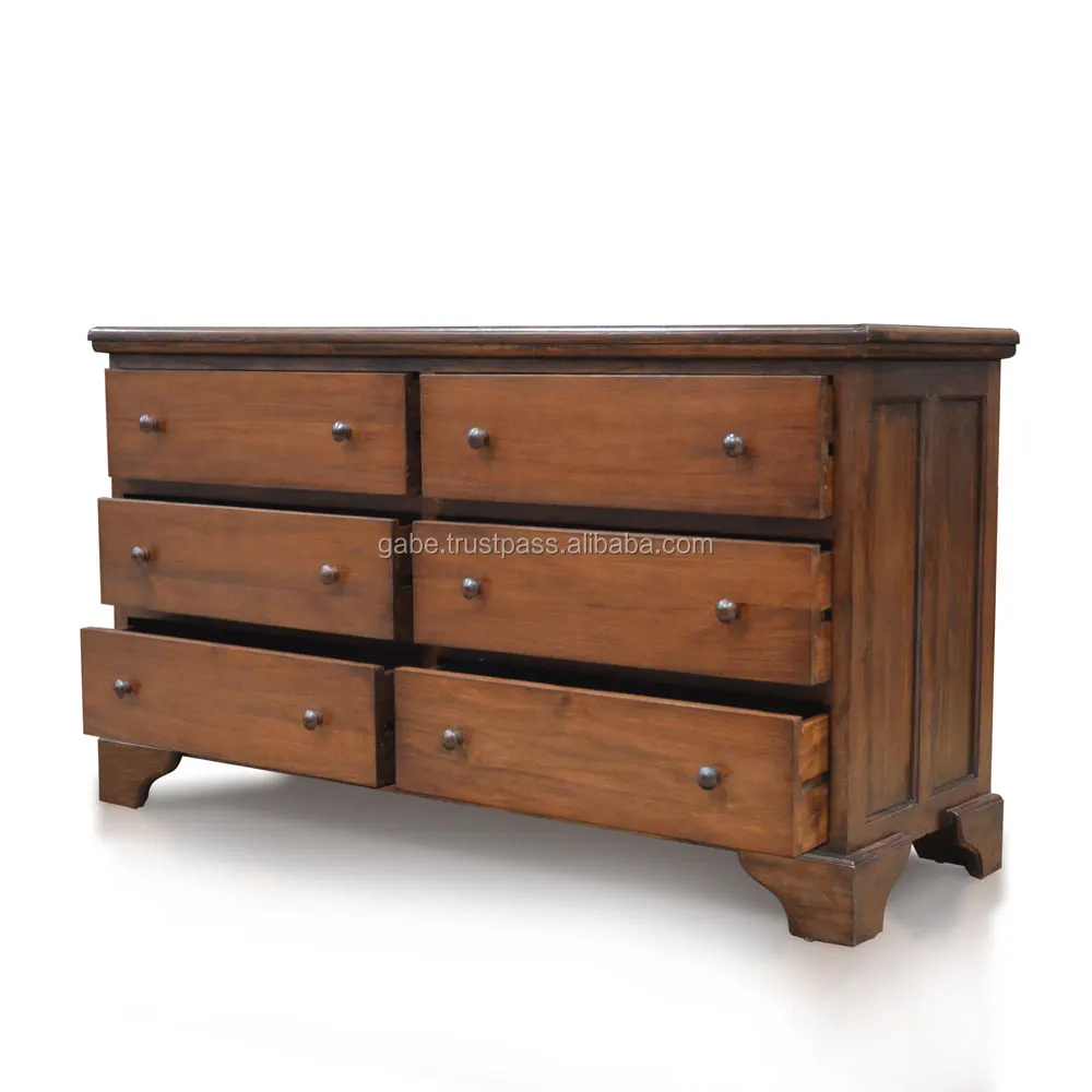 Chest OF 6 Drawers As Dresser Solid Teak Wood Hand Made