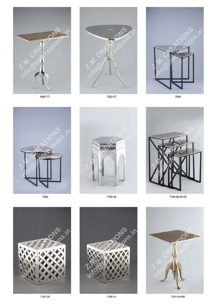 Modern Nesting Coffee Table Set Aluminum Metal Furniture for Home Hotel Restaurant Decoration in Silver Black Fixed Design