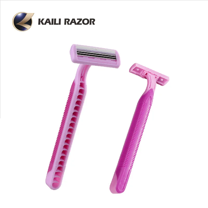 KL-R321L triple blade razor with fixed head high quality rubber handle disposable razor