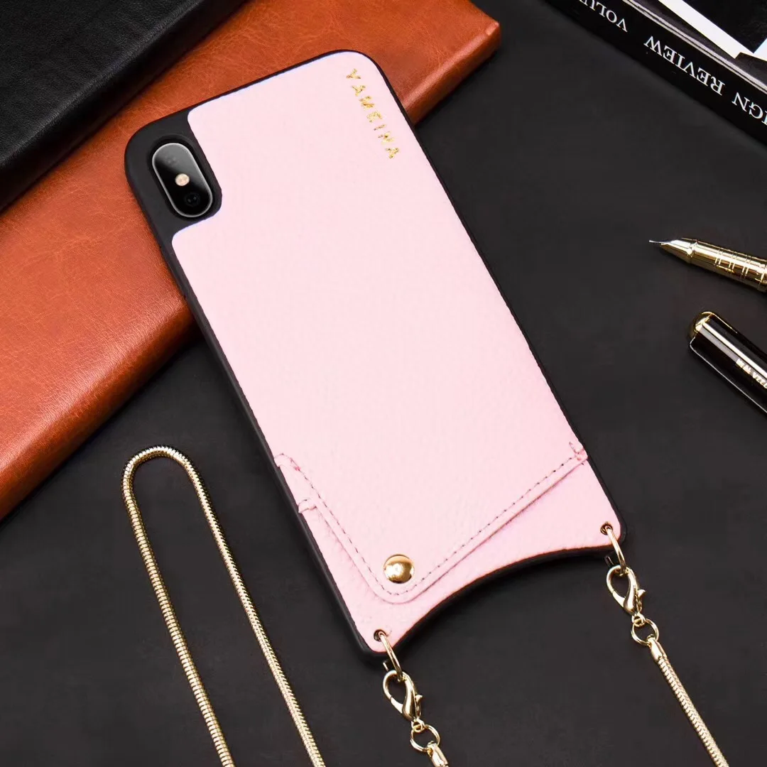 TENCHEN -  Pu&Leather Case Crossbody Metal Chain Strap Handyketten for Iphone case 6 7 X