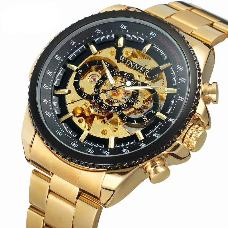 WINNER-428  Factory Price  Mechanical Watches Business Men  Luxury Stainless Steel Mens Handwatches